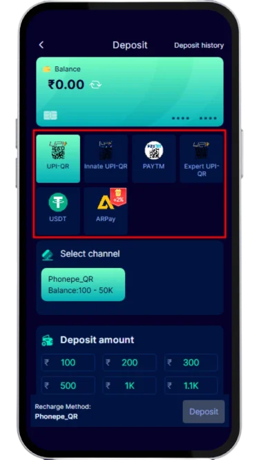 select deposit payment methods